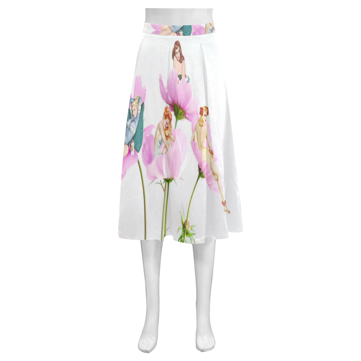 Collage_ Chilling _ Gloria Sanchez Mnemosyne Women's Crepe Skirt (Model D16)