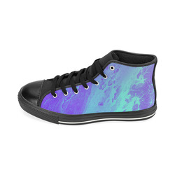 Blue Marble High Top Canvas Women's Shoes/Large Size (Model 017)