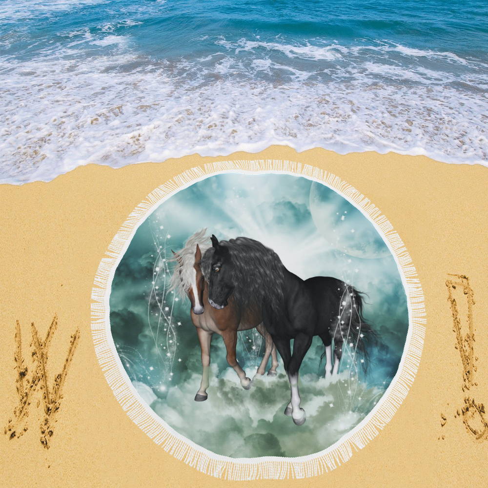 The wonderful couple horses Circular Beach Shawl 59"x 59"