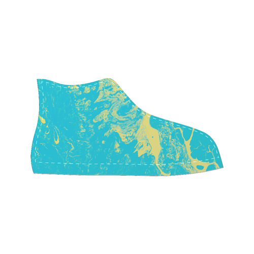 Blue & Yellow Marble High Top Canvas Women's Shoes/Large Size (Model 017)