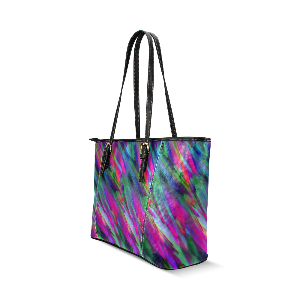 Colorful digital art splashing G400 Leather Tote Bag/Large (Model 1640)