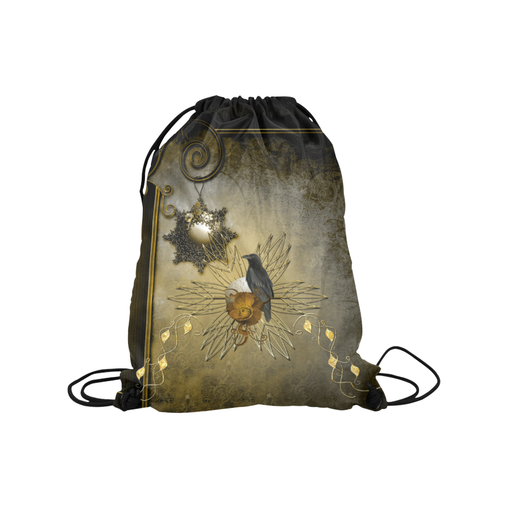 Decorative design with crow Medium Drawstring Bag Model 1604 (Twin Sides) 13.8"(W) * 18.1"(H)