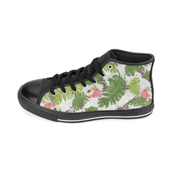 Pattern leaf & Peach rose High Top Canvas Women's Shoes/Large Size (Model 017)