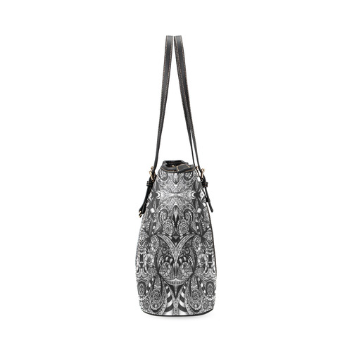 Drawing Floral Zentangle G6B Leather Tote Bag/Large (Model 1640)