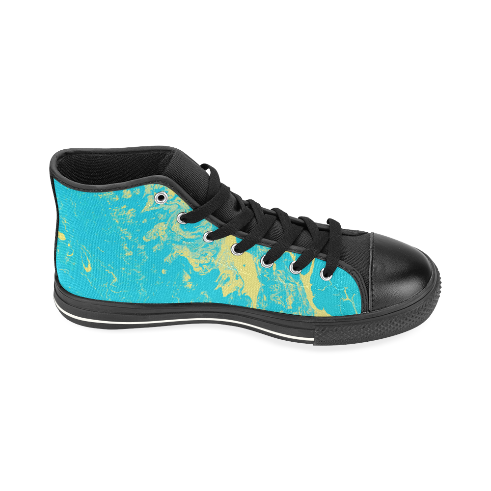 Blue & Yellow Marble High Top Canvas Women's Shoes/Large Size (Model 017)