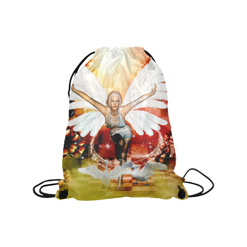 Fairy with swan Medium Drawstring Bag Model 1604 (Twin Sides) 13.8"(W) * 18.1"(H)