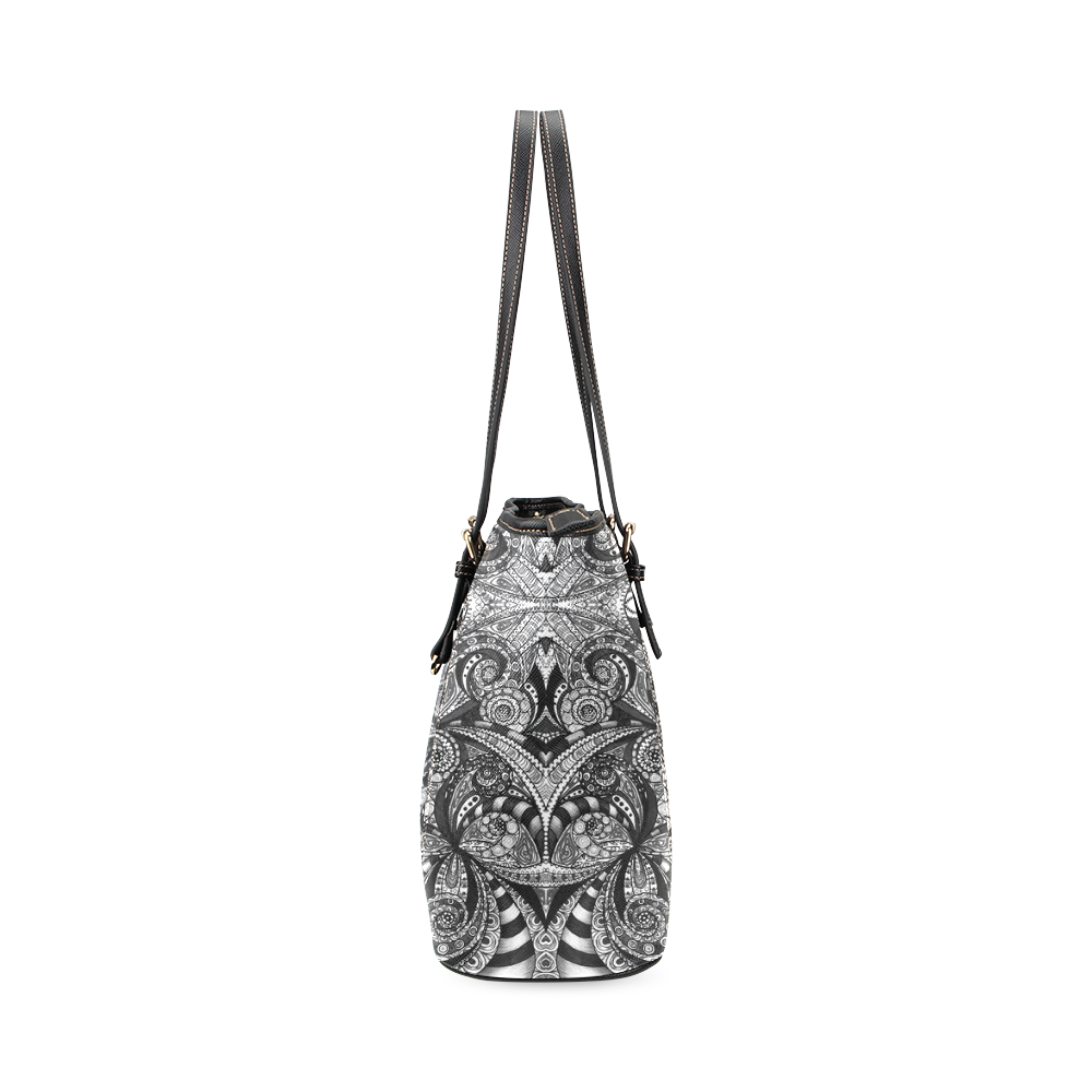 Drawing Floral Zentangle G6B Leather Tote Bag/Small (Model 1640)