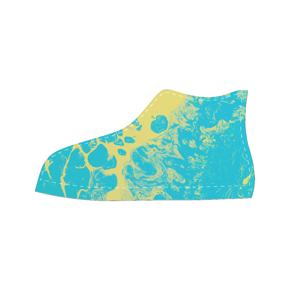 Blue & Yellow Marble High Top Canvas Women's Shoes/Large Size (Model 017)