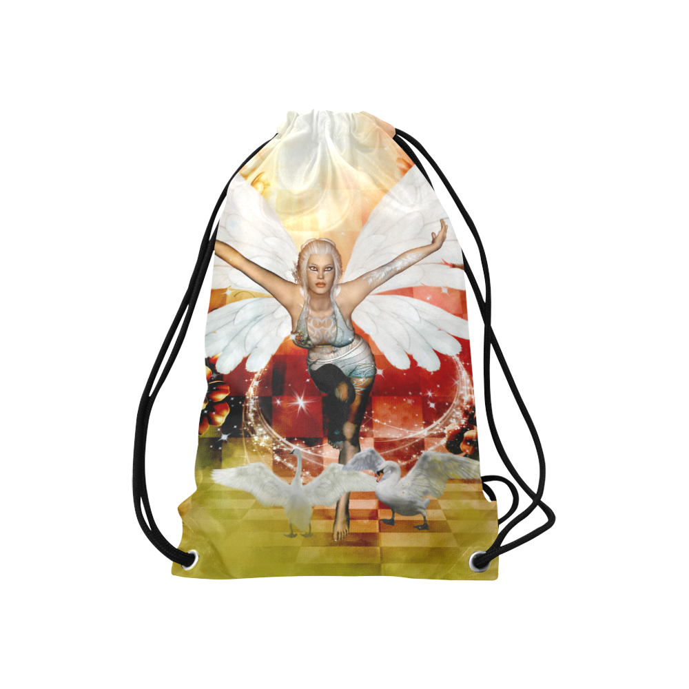 Fairy with swan Small Drawstring Bag Model 1604 (Twin Sides) 11"(W) * 17.7"(H)