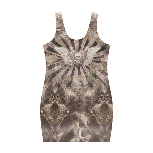 Skull Fishnet Roses Print Dress Medea Vest Dress (Model D06)