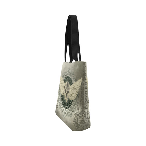 Skull with wings and roses on vintage background Canvas Tote Bag (Model 1657)