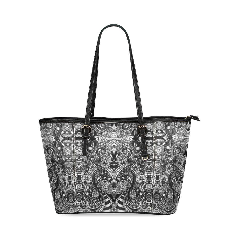 Drawing Floral Zentangle G6B Leather Tote Bag/Large (Model 1640)