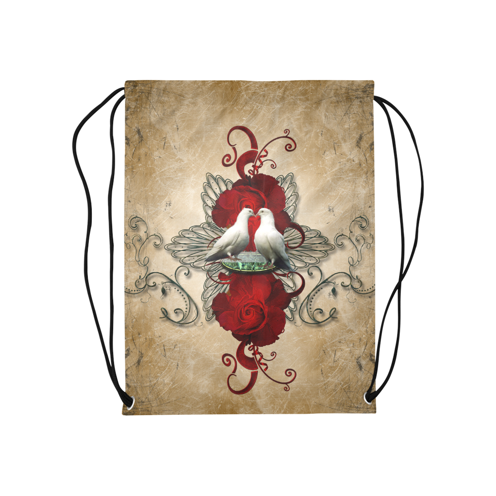 The couple dove with roses Medium Drawstring Bag Model 1604 (Twin Sides) 13.8"(W) * 18.1"(H)