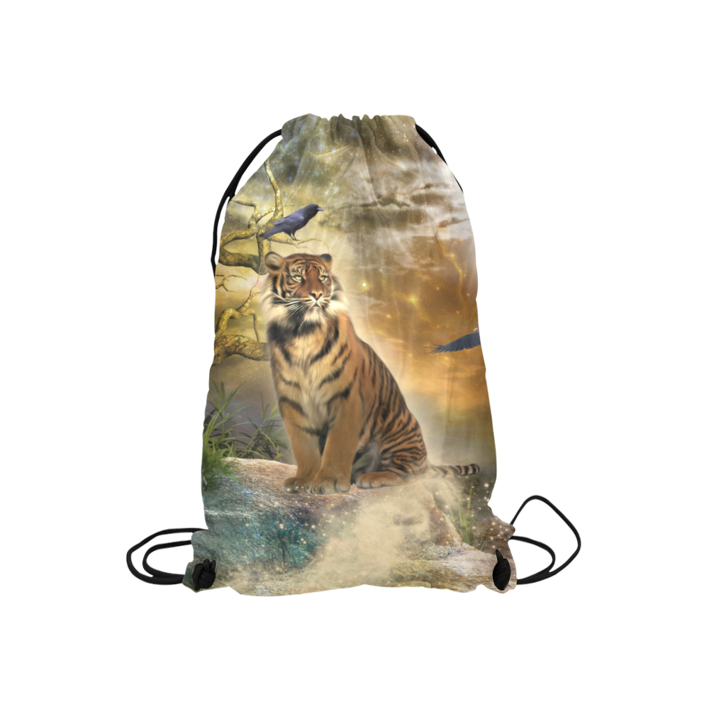 Awesome itger in the night Small Drawstring Bag Model 1604 (Twin Sides) 11"(W) * 17.7"(H)