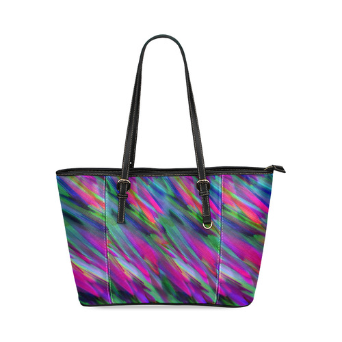 Colorful digital art splashing G400 Leather Tote Bag/Small (Model 1640)