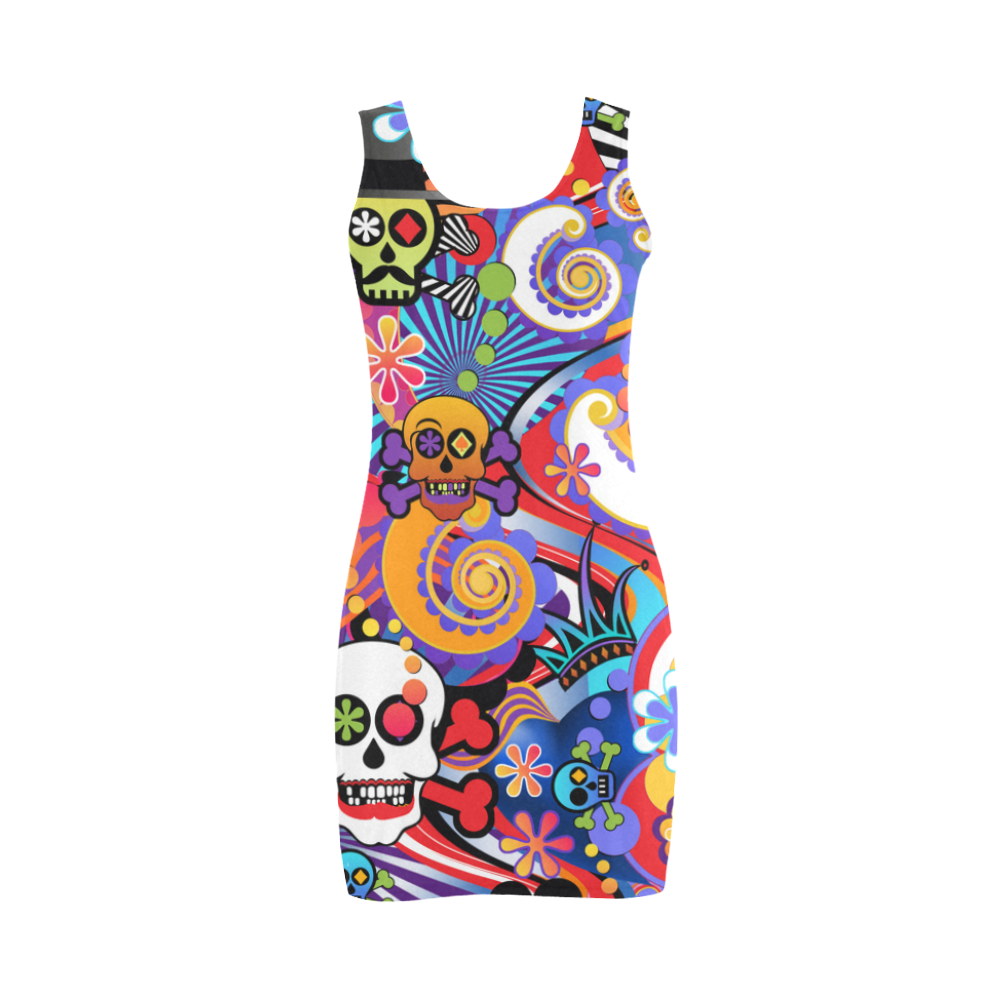 Sugar Skull Print Dress Medea Vest Dress (Model D06) | ID: D1323338