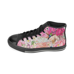 Nature flowery geometric with birds High Top Canvas Women's Shoes/Large Size (Model 017)