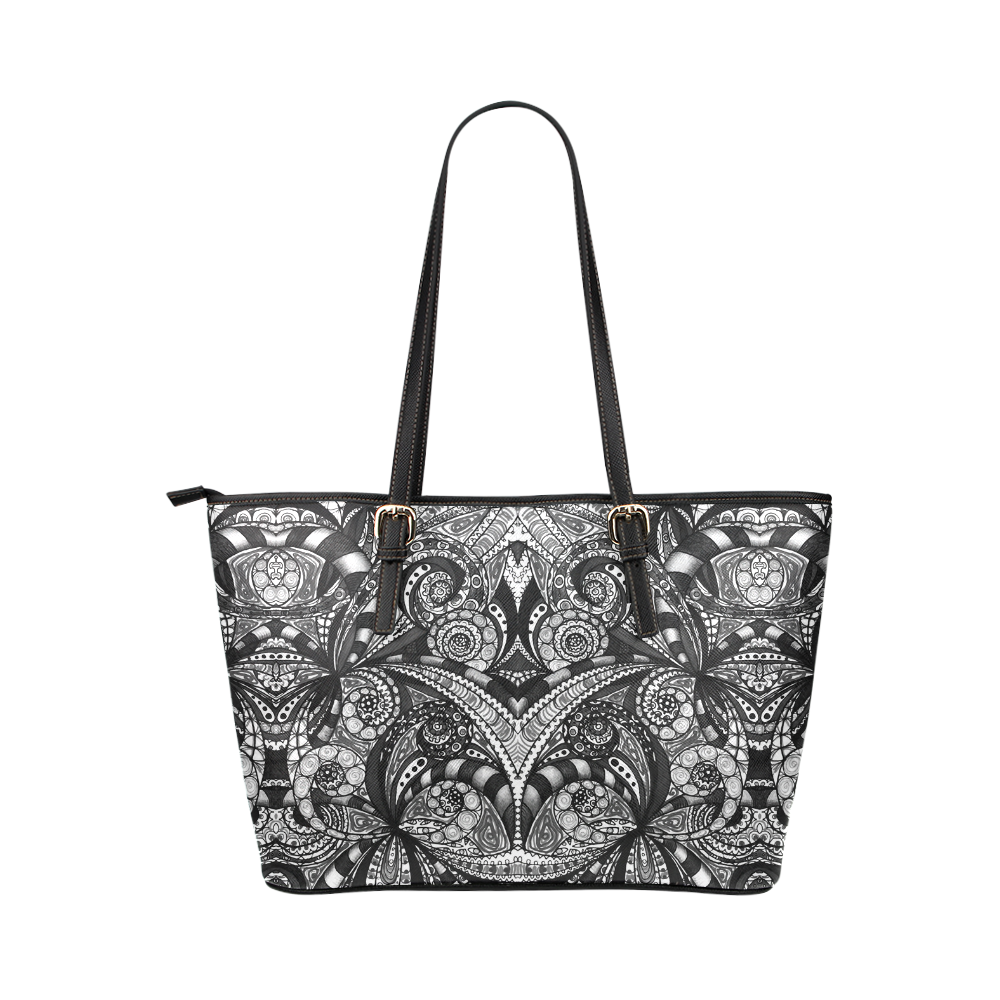 Drawing Floral Zentangle G6B Leather Tote Bag/Large (Model 1651)