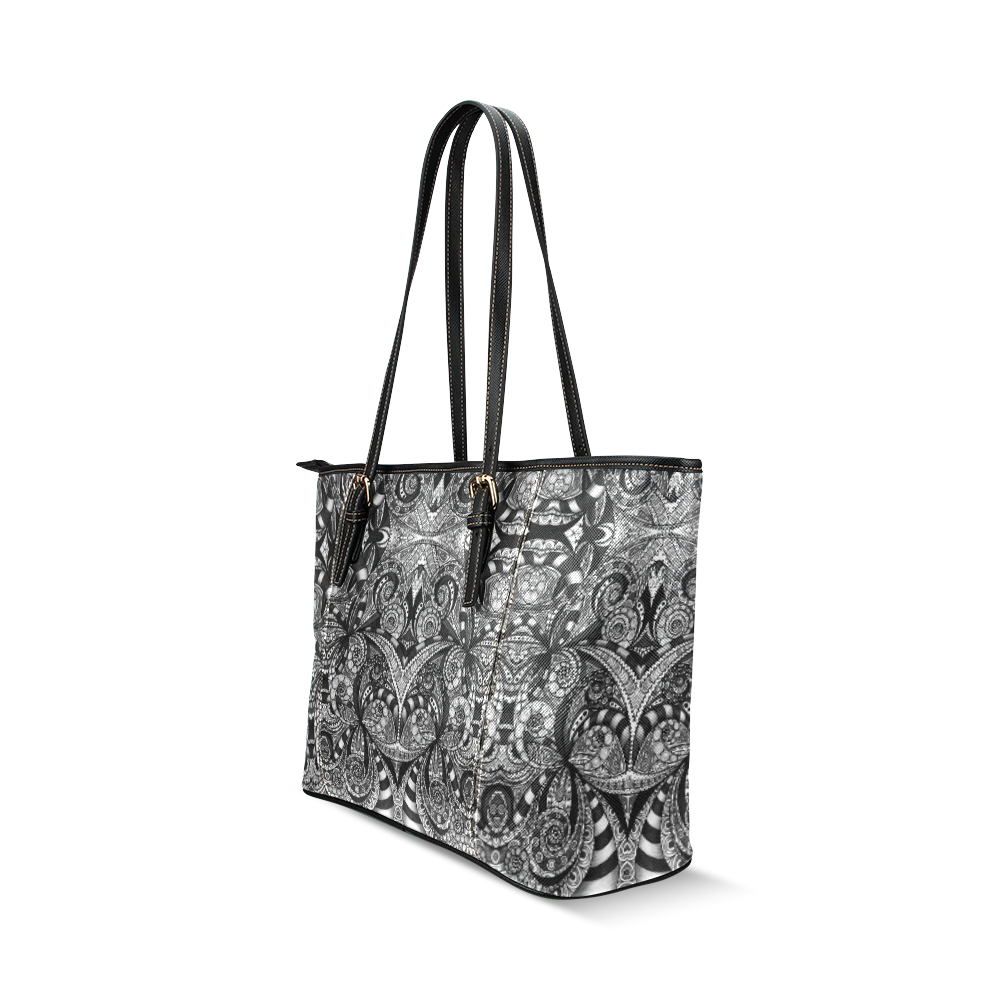 Drawing Floral Zentangle G6B Leather Tote Bag/Large (Model 1640)