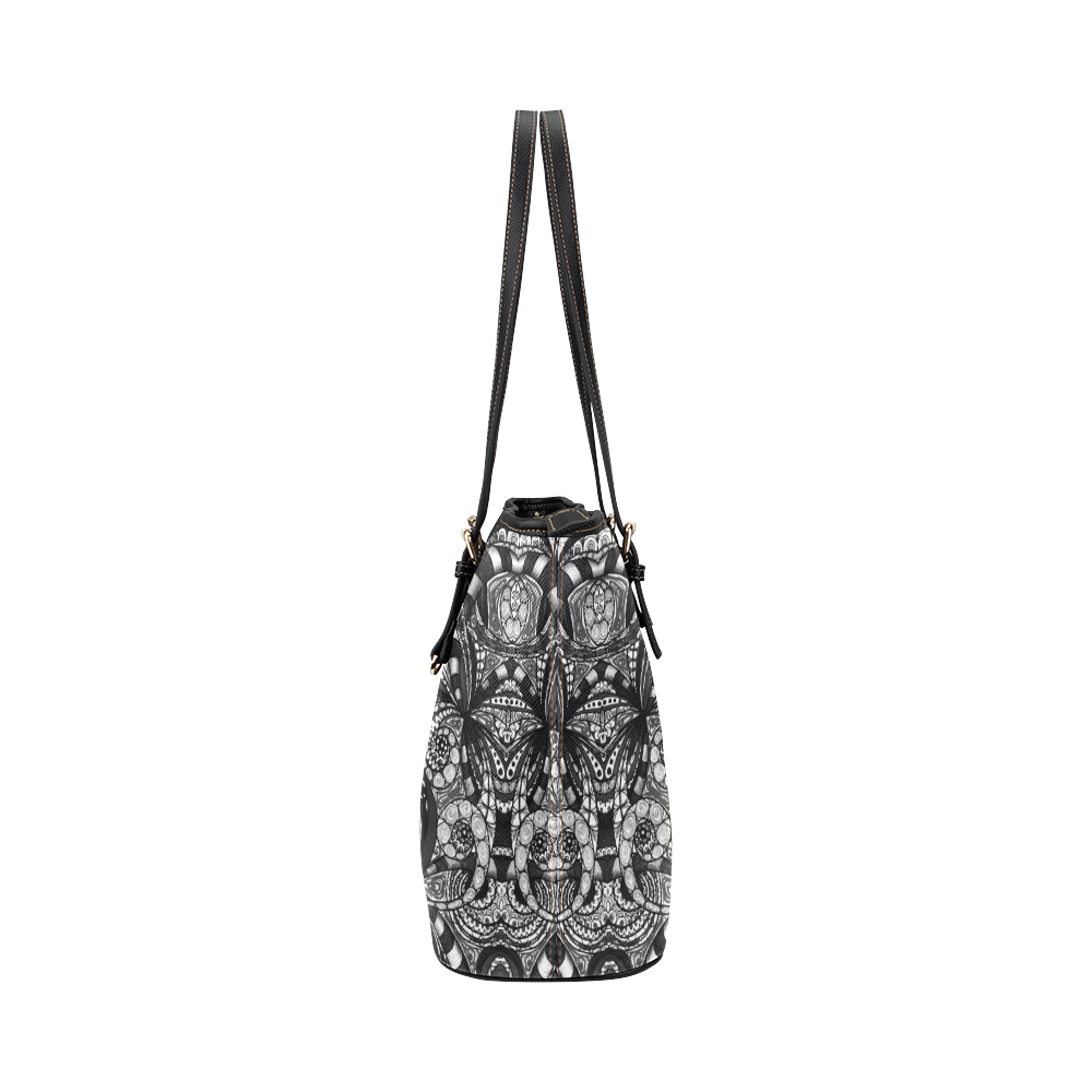 Drawing Floral Zentangle G6B Leather Tote Bag/Large (Model 1651)
