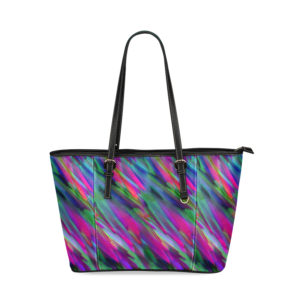 Colorful digital art splashing G400 Leather Tote Bag/Large (Model 1640)