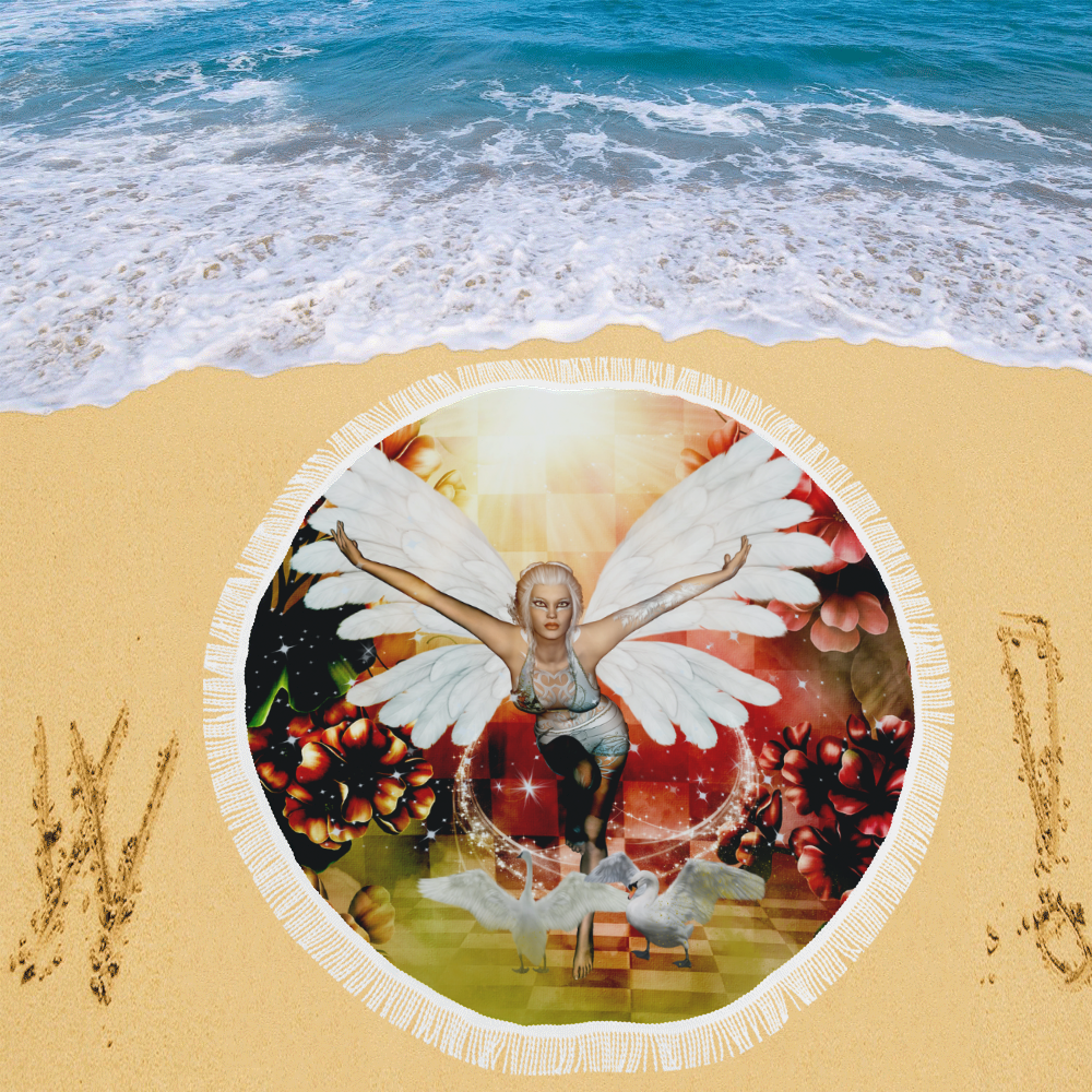 Fairy with swan Circular Beach Shawl 59"x 59"