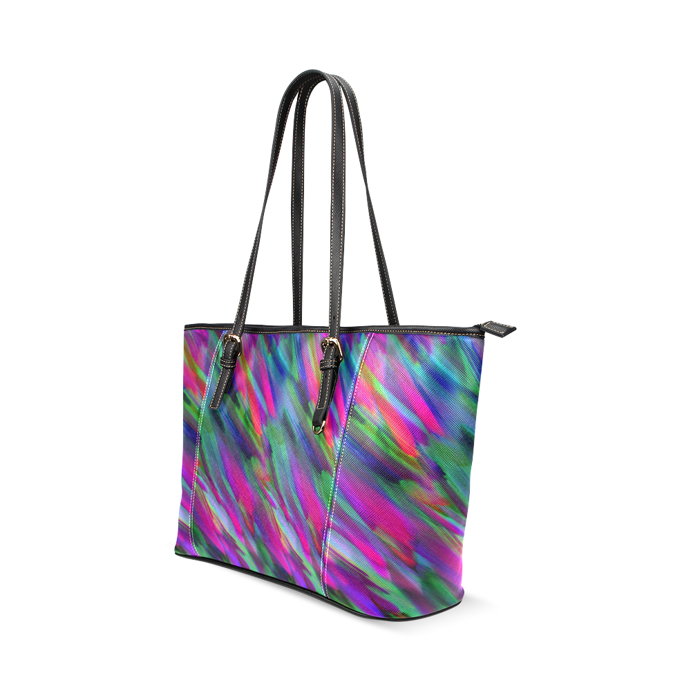 Colorful digital art splashing G400 Leather Tote Bag/Small (Model 1640)