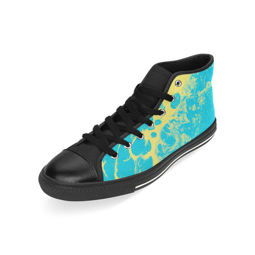 Blue & Yellow Marble High Top Canvas Women's Shoes/Large Size (Model 017)