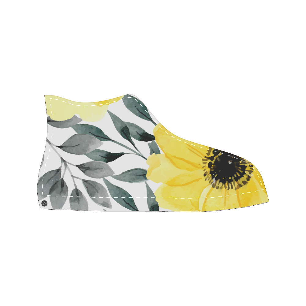 Flower yellow big High Top Canvas Women's Shoes/Large Size (Model 017)