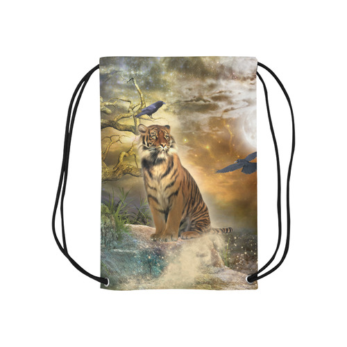 Awesome itger in the night Small Drawstring Bag Model 1604 (Twin Sides) 11"(W) * 17.7"(H)