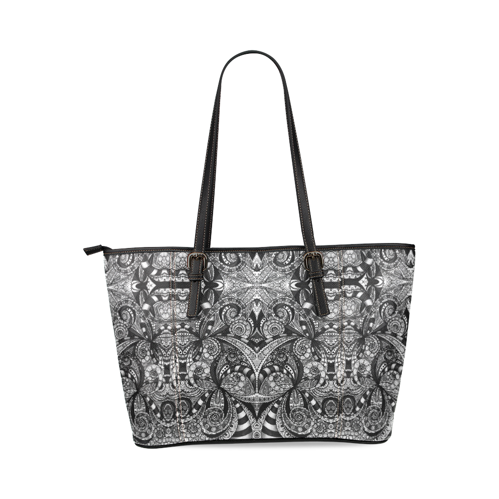 Drawing Floral Zentangle G6B Leather Tote Bag/Large (Model 1640)