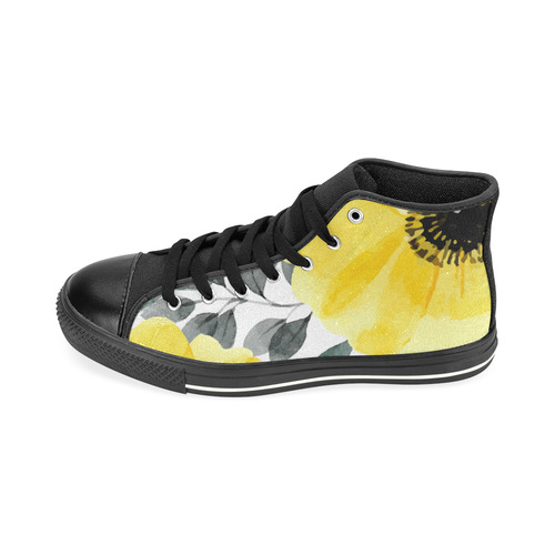 Flower yellow big High Top Canvas Women's Shoes/Large Size (Model 017)