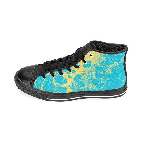 Blue & Yellow Marble High Top Canvas Women's Shoes/Large Size (Model 017)