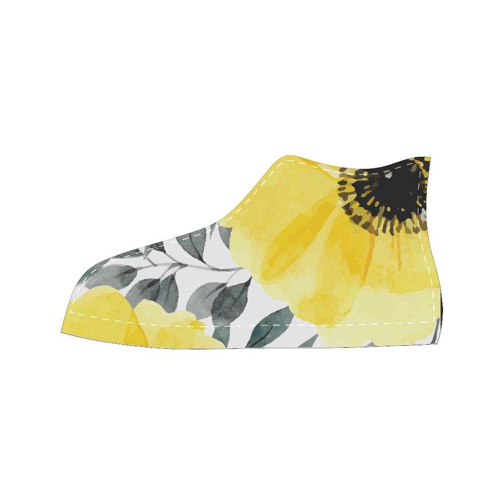 Flower yellow big High Top Canvas Women's Shoes/Large Size (Model 017)