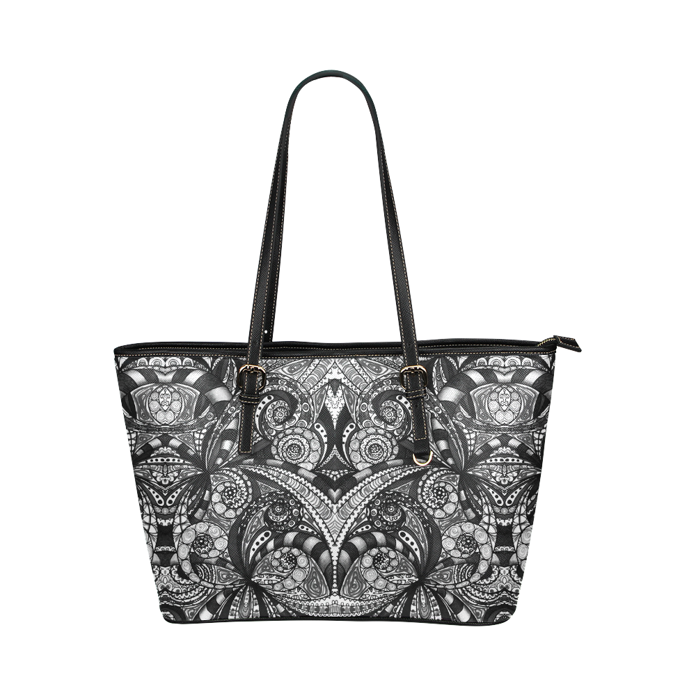 Drawing Floral Zentangle G6B Leather Tote Bag/Large (Model 1651)