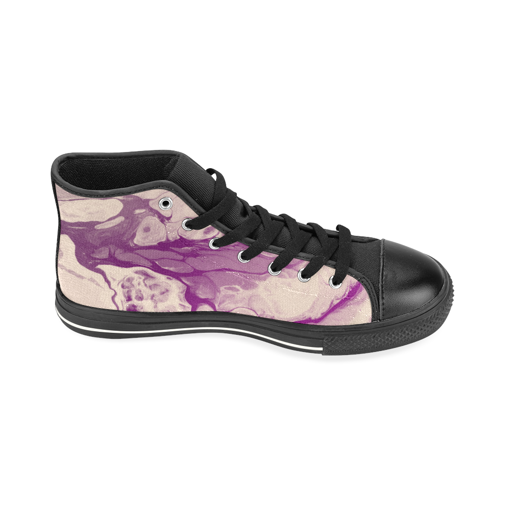 Pink Marble High Top Canvas Women's Shoes/Large Size (Model 017)
