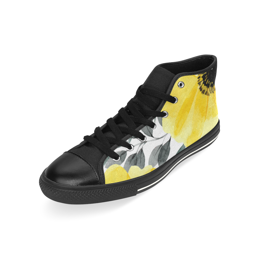 Flower yellow big High Top Canvas Women's Shoes/Large Size (Model 017)