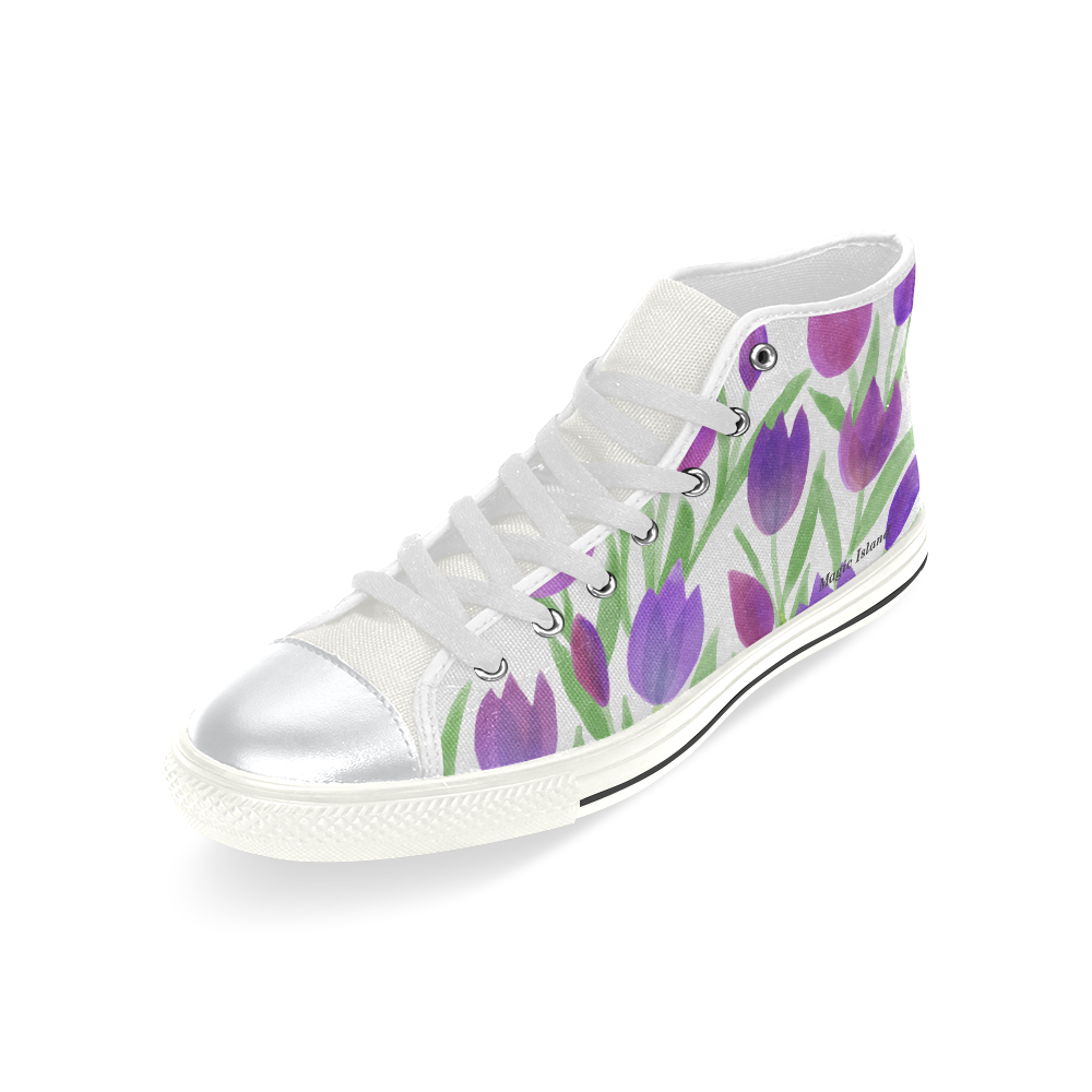 Purple Tulips. Inspired by the Magic Island of Gotland. High Top Canvas Shoes for Kid (Model 017)