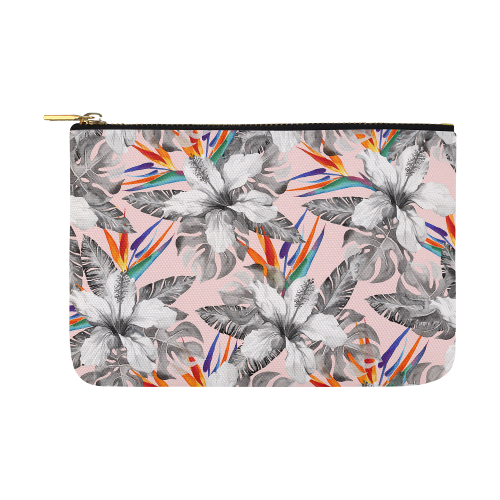 Monochrome tropic floral Carry-All Pouch 12.5''x8.5''