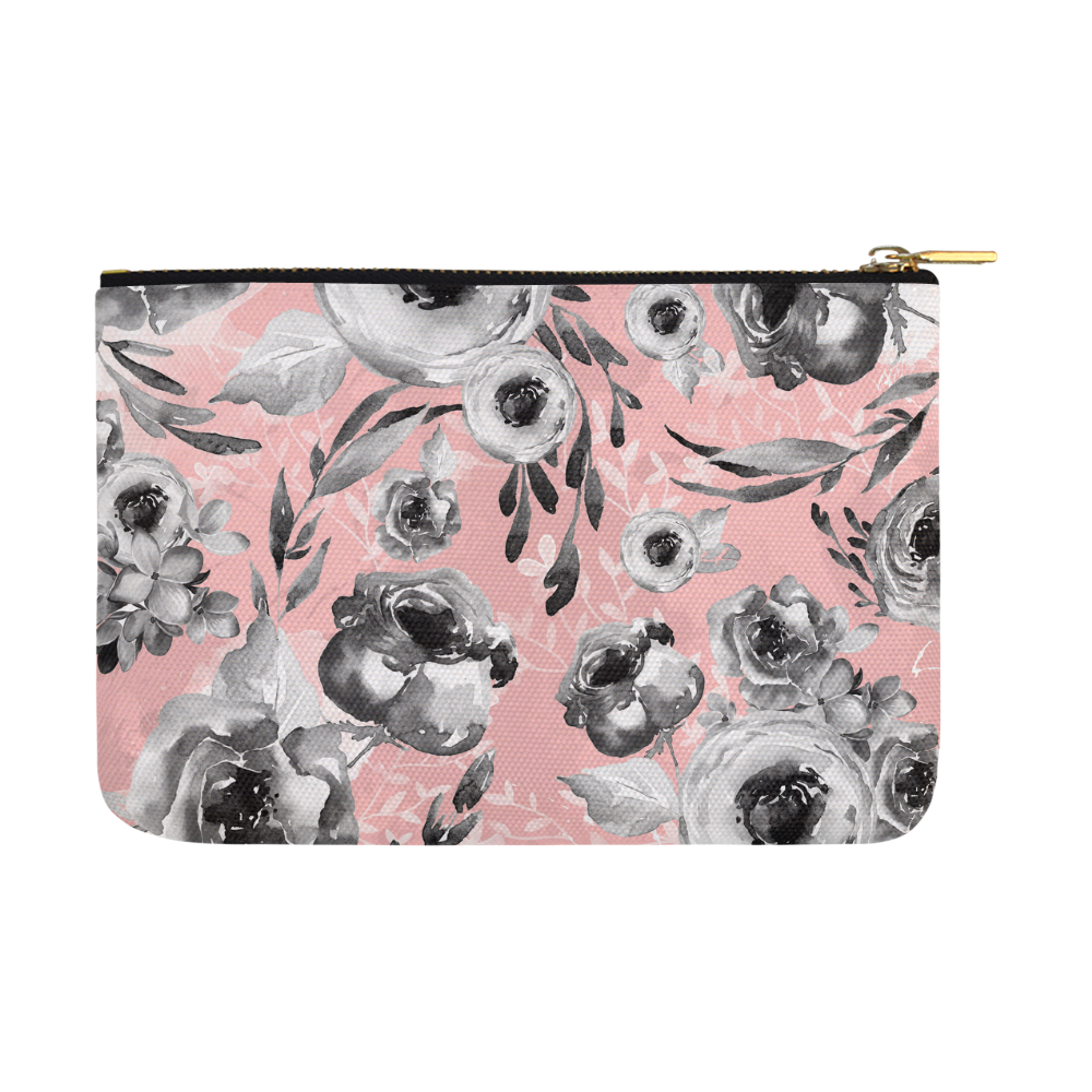 blooms flowers black and white Carry-All Pouch 12.5''x8.5''