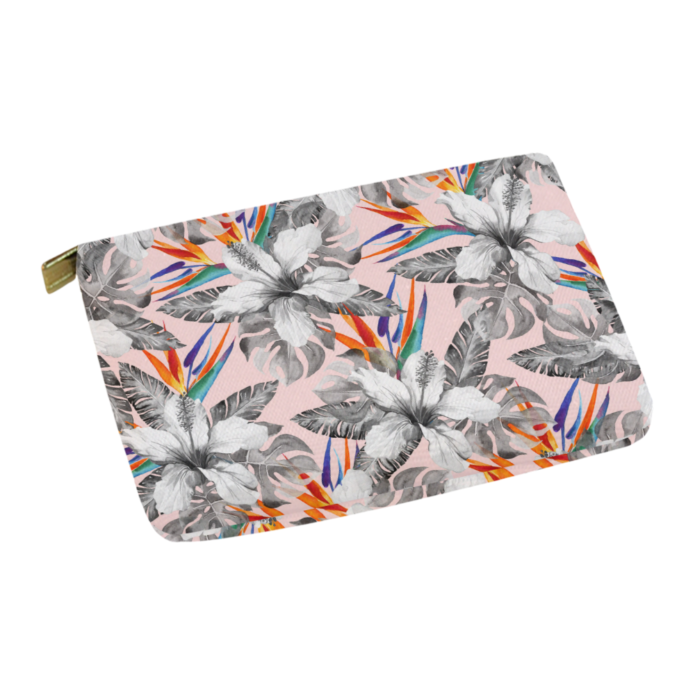 Monochrome tropic floral Carry-All Pouch 12.5''x8.5''