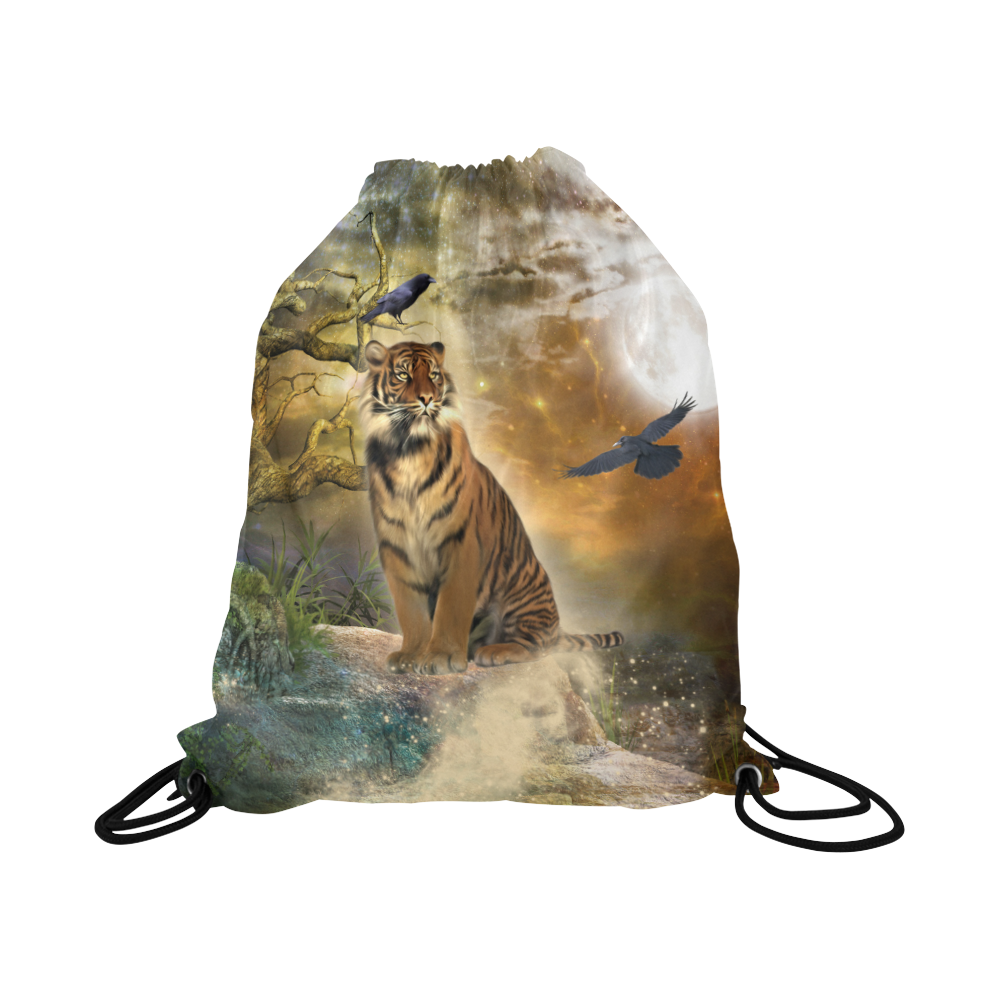 Awesome itger in the night Large Drawstring Bag Model 1604 (Twin Sides)  16.5"(W) * 19.3"(H)