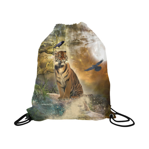 Awesome itger in the night Large Drawstring Bag Model 1604 (Twin Sides)  16.5"(W) * 19.3"(H)
