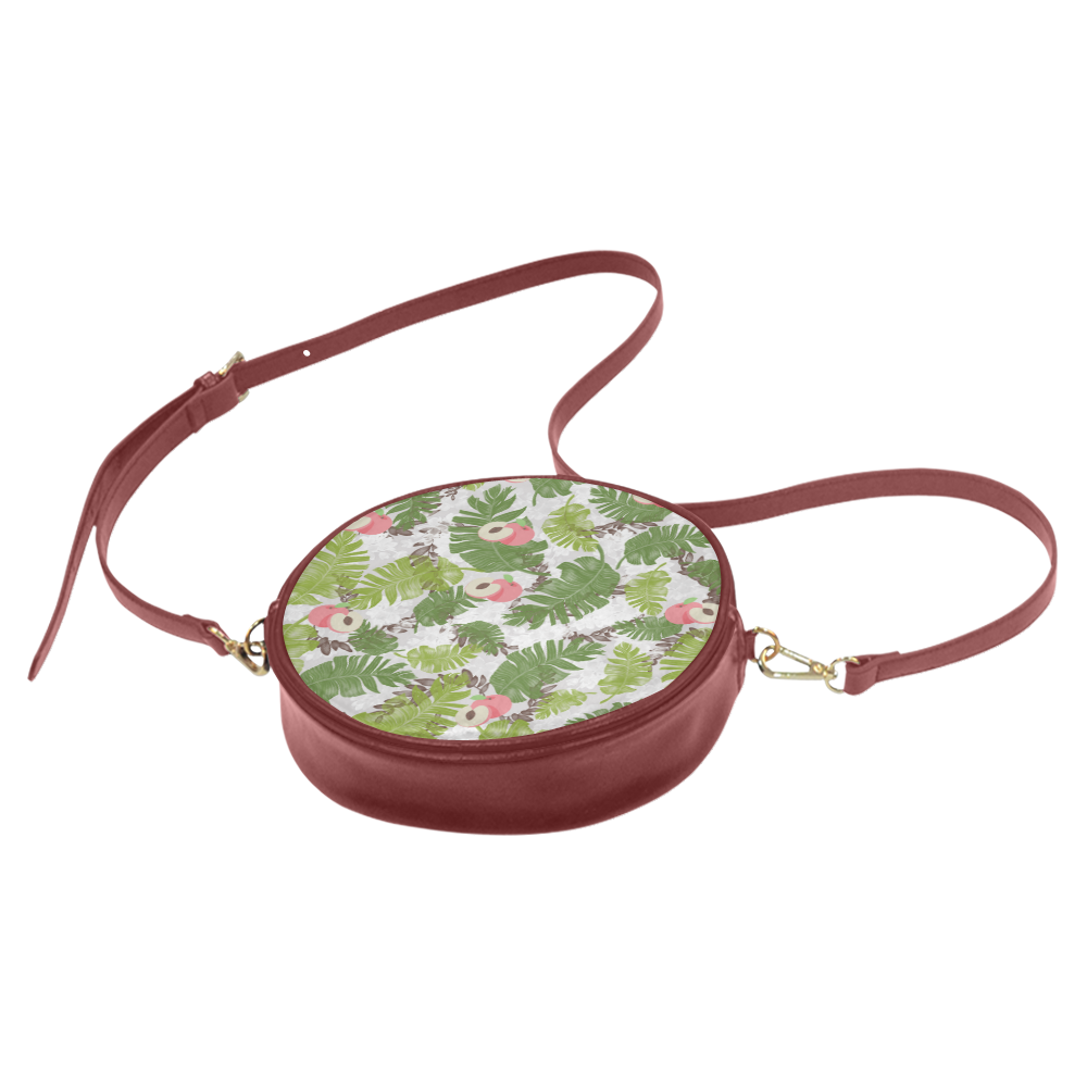 Pattern leaf & Peach rose Round Sling Bag (Model 1647)