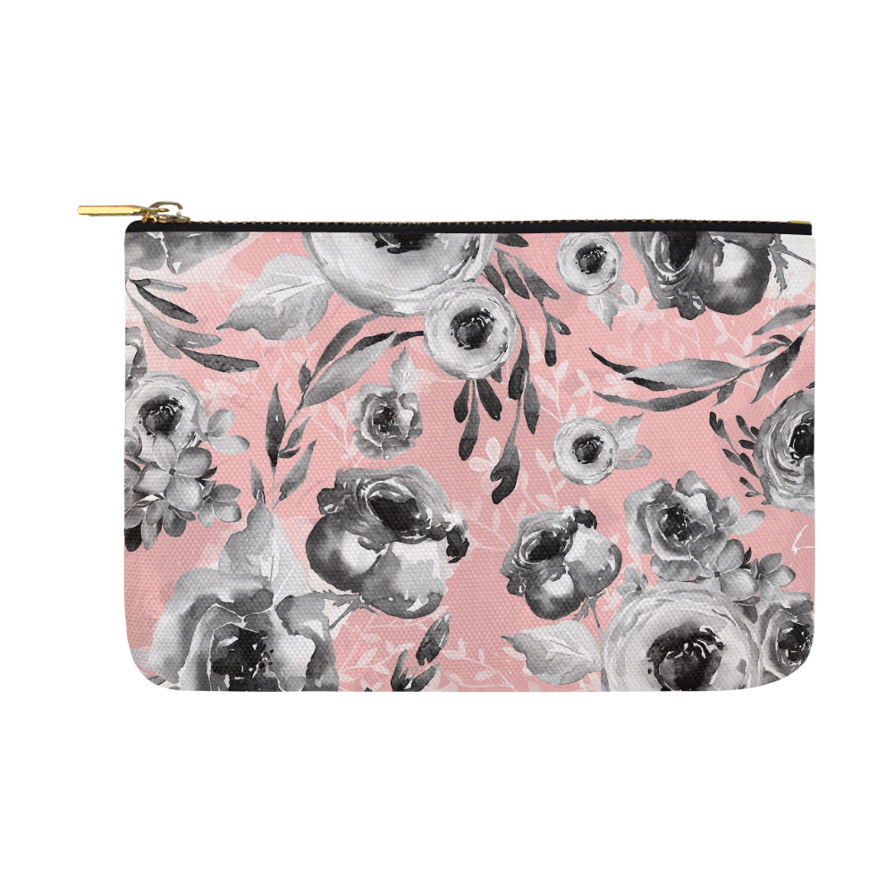 blooms flowers black and white Carry-All Pouch 12.5''x8.5''