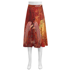 Music, clef and wings Mnemosyne Women's Crepe Skirt (Model D16)