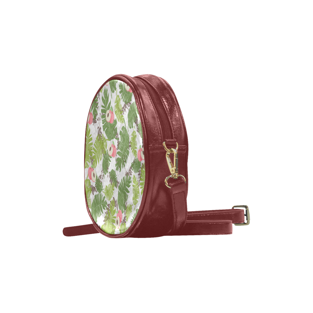 Pattern leaf & Peach rose Round Sling Bag (Model 1647)
