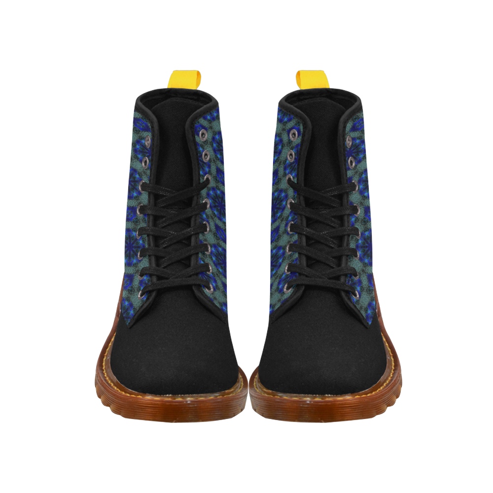 Teal Blue and Green Abstract Black Martin Boots For Men Model 1203H