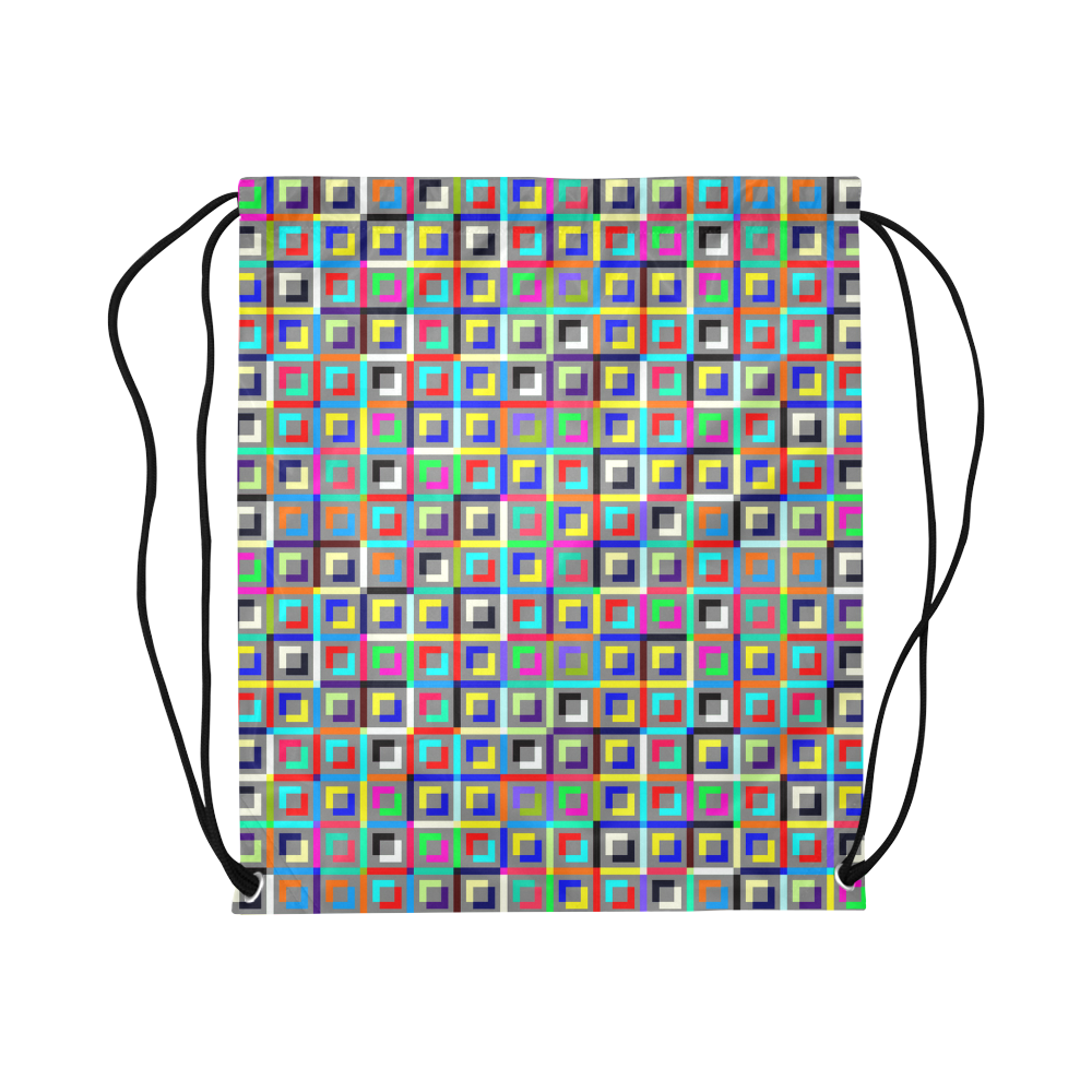 Retro Squares Large Drawstring Bag Model 1604 (Twin Sides)  16.5"(W) * 19.3"(H)