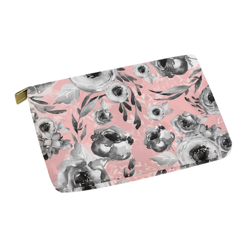 blooms flowers black and white Carry-All Pouch 12.5''x8.5''